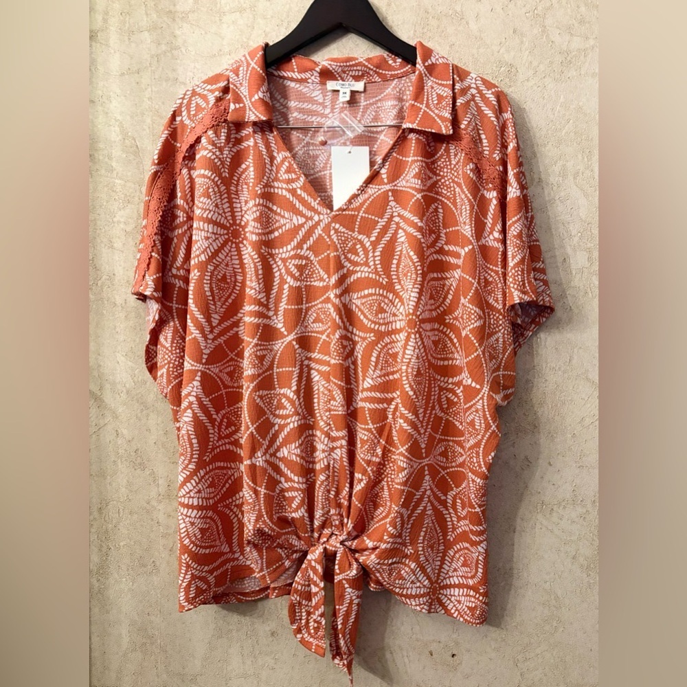 Como Blu Patterned Short Sleeve Top
